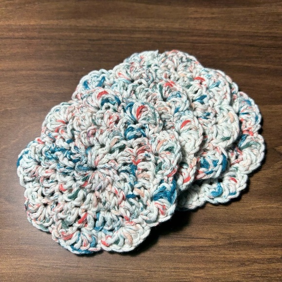 4 new Handmade Crochet Coasters 100% cotton white/teal/pink beach 🏖️ - Picture 1 of 3